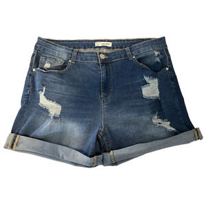 Blue Savvy High Rise Super Stretch Distressed Rayon Denim Shorts Blue Size 18